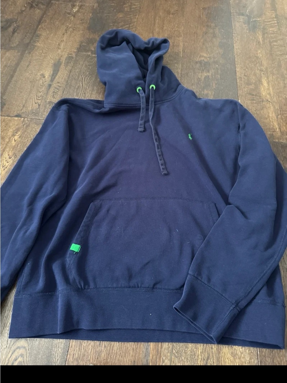 Ralph Lauren Navy Hoodie with Green Accent - Men's Sweatshirt size XL